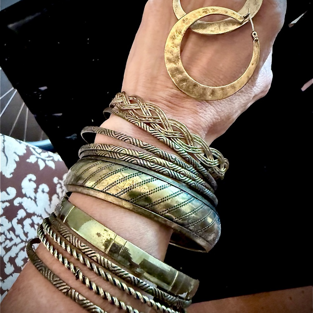 Gold-Toned Bangle and Hoop Earring Set & gold & pearl bracelet LOT #16
